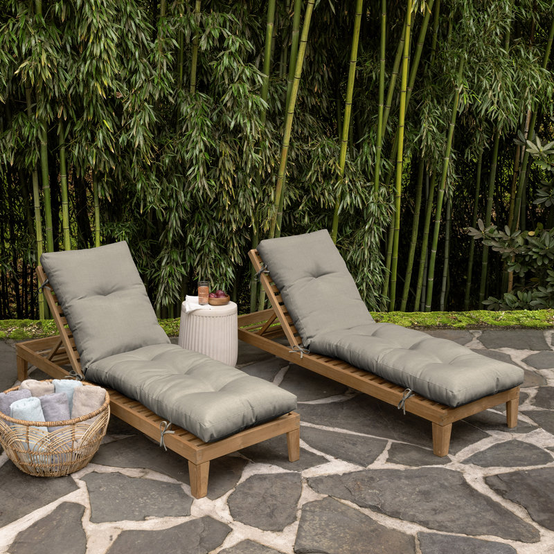 Tan Bamboo-Polyester Outdoor Chaise Lounge Cushion