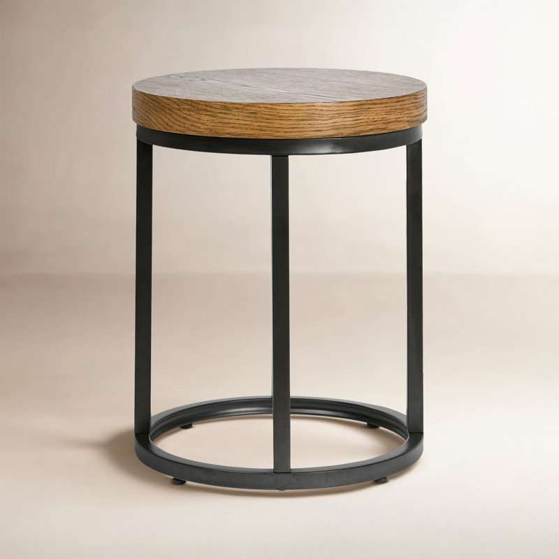 Table de bout ronde 18 po en bois brun clair Alexios