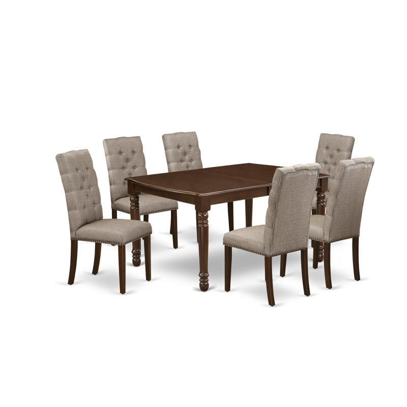 Ensemble de salle à manger Sellars, 7 pièces : 1 table, 6 chaises, Acajou, Kaki foncé