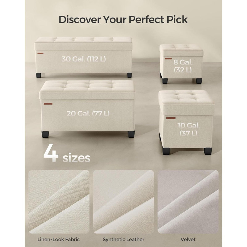 Rajane Upholstered Ottoman, Cream White Fabric