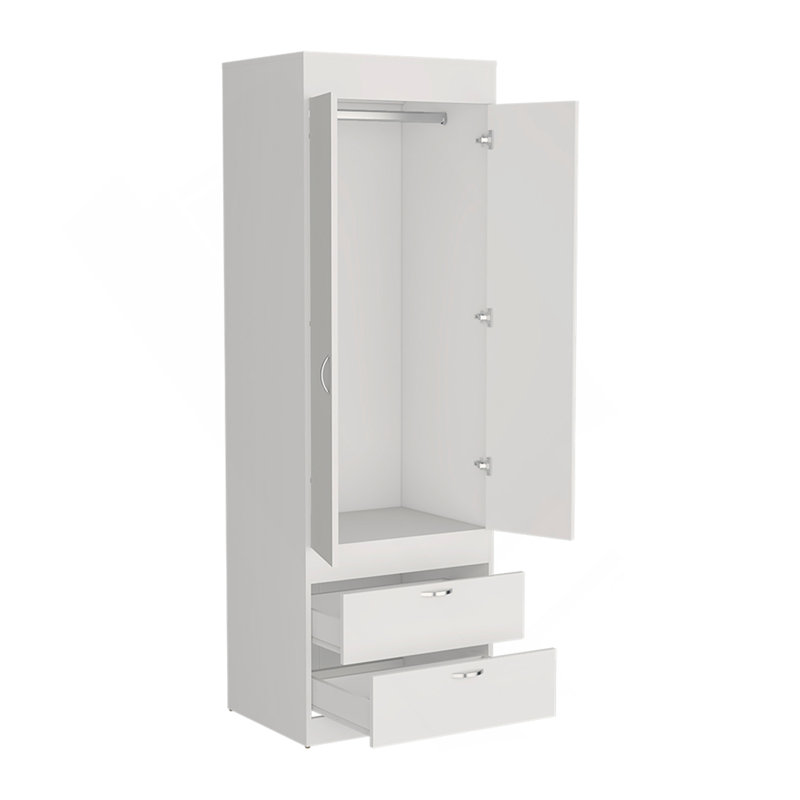 Armoire Tarento, deux tiroirs, finition blanche, Blanc