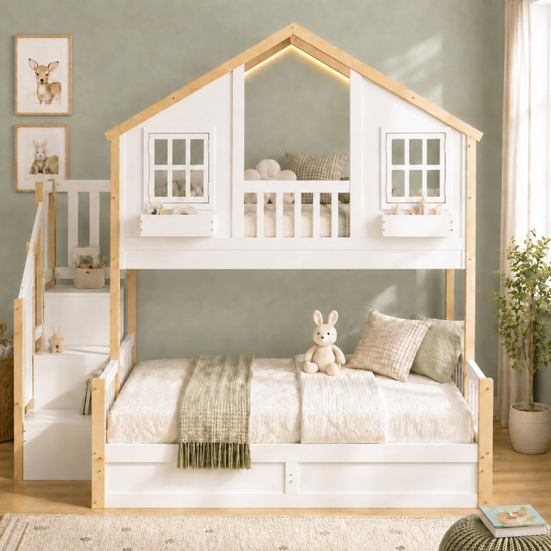 Rachelle With Hydraulic Bunk bed 90*190+135*190cm Solid Wood+MDF Bed