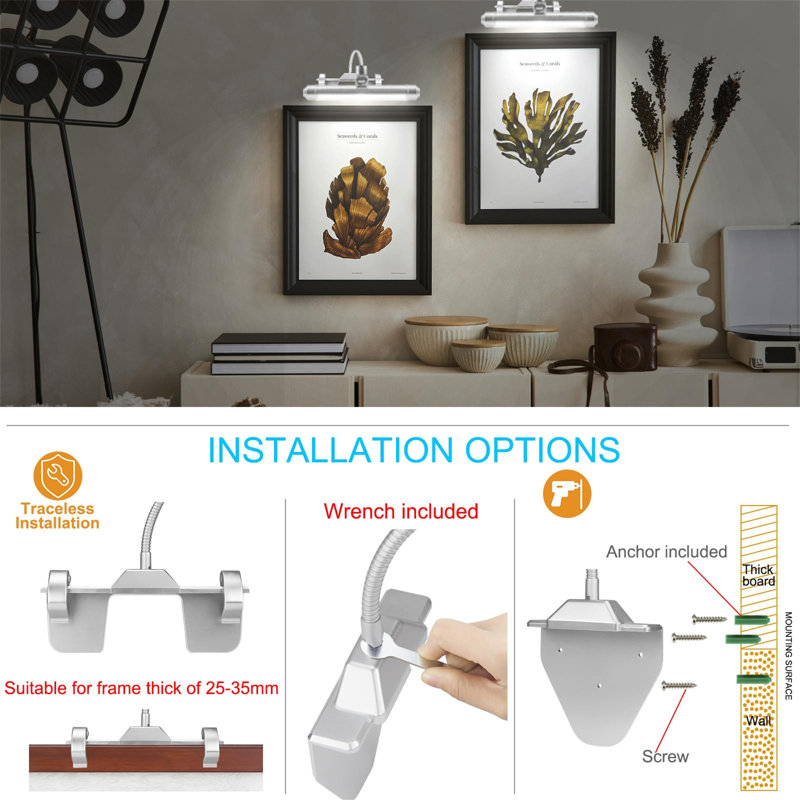 Battery Powered LED Wall Mount Picture Light, Silver