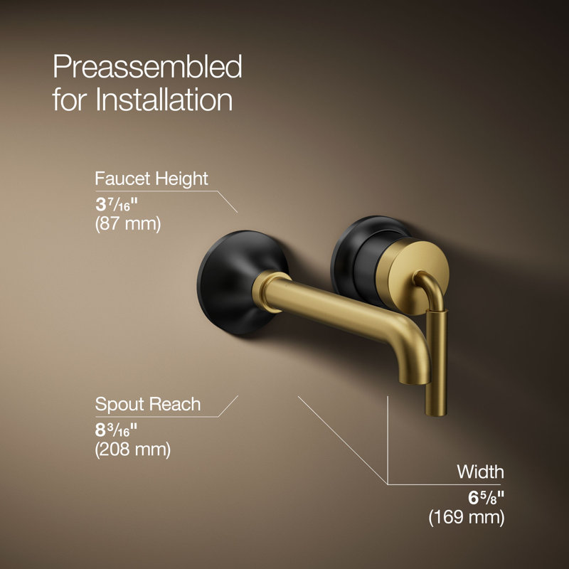 Tone Wall-Mount Single-Handle Bathroom Sink Faucet, Matte Black/Moderne Brass