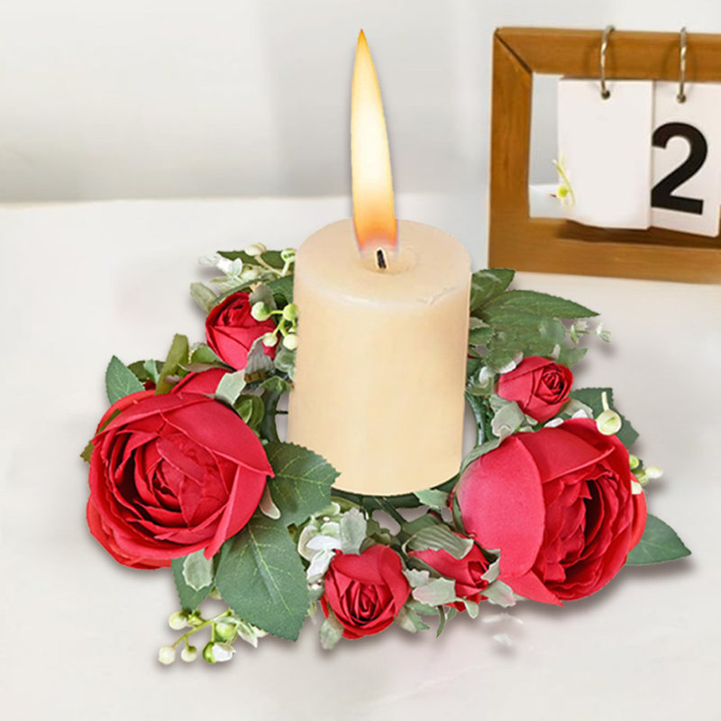 Couronne de 4 petites bougies roses, Rose rouge