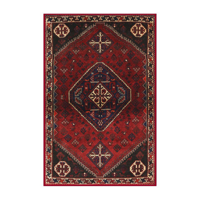 Tapis oriental en laine / polyester tissé à la machine beige / noir / rouge