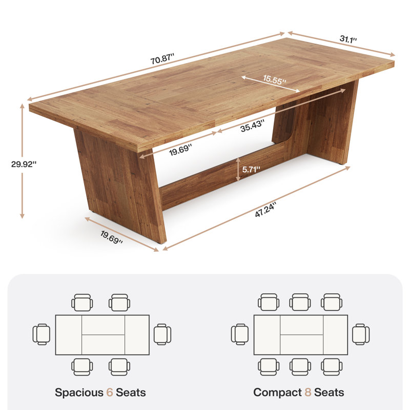 70.9" Dining Table for 6-8 People, Light Brown