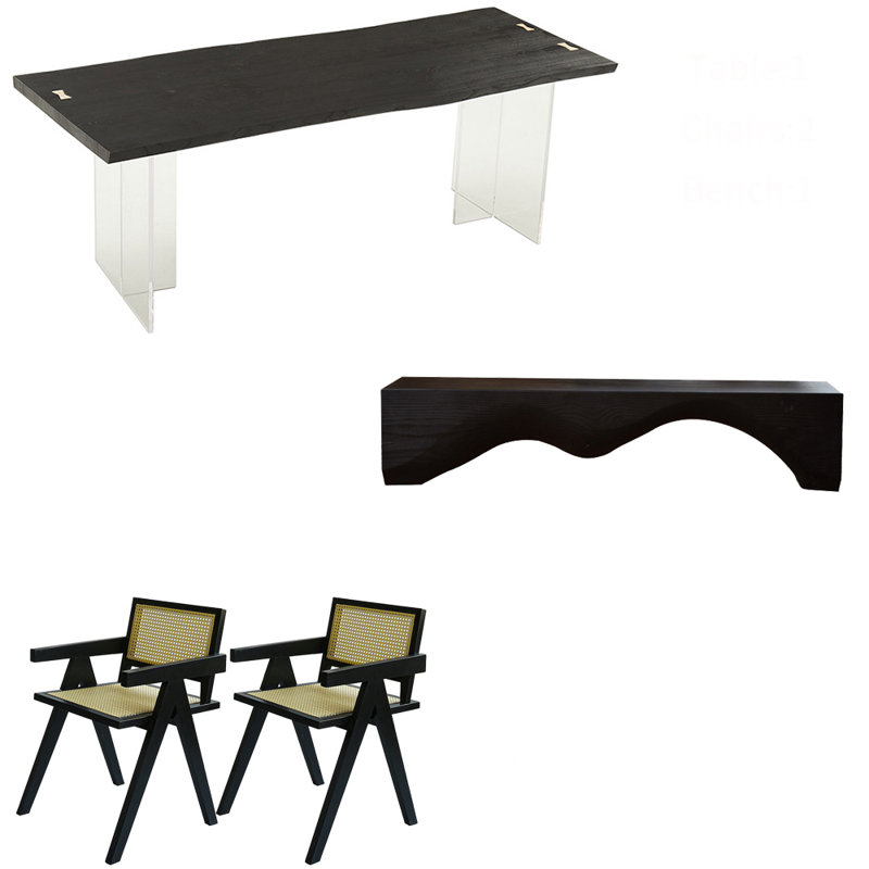 Modern black solid wood acrylic table set