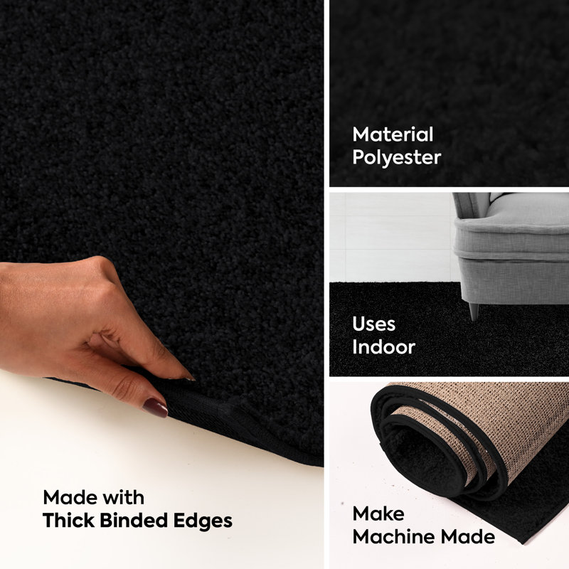 Modern Plush Pet and Kids Friendly Solid Color Area Rugs, Stain & Fade Resistance, Bedroom, Playroom and Kidsroom, Event, Wedding, Perfect for Living Room, Dining Room, Black Rug