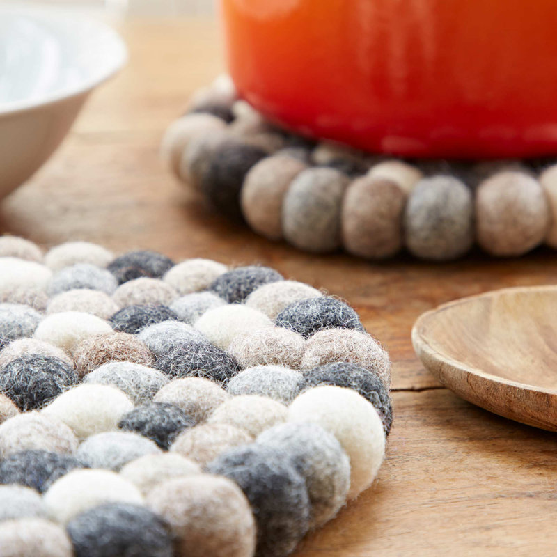 Handmade Felt Ball Trivet , Grey