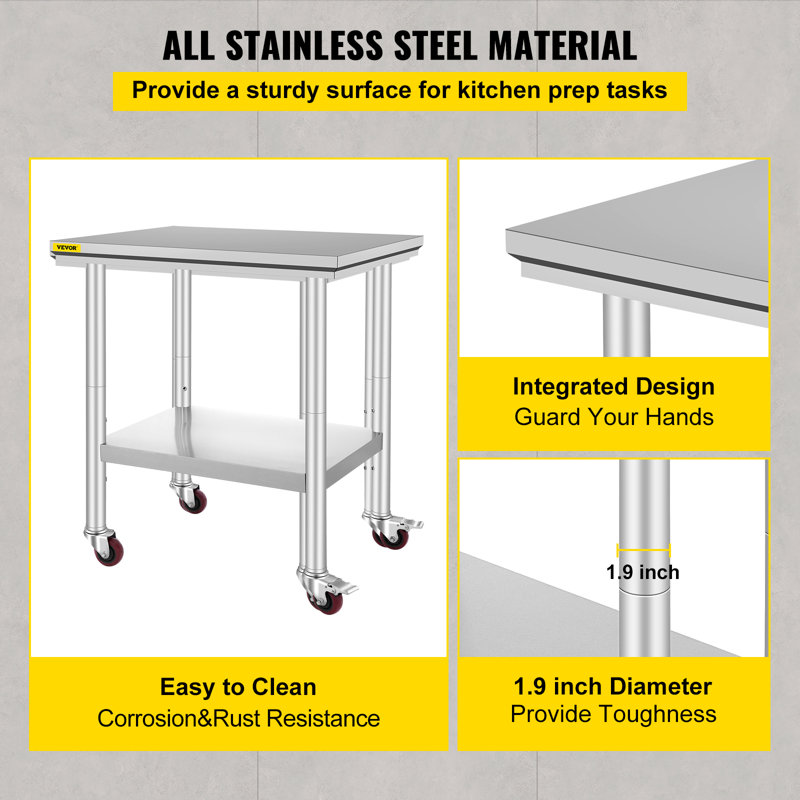VEVOR No Style Steel Adjustable Work Table, 31.5" H x 30" L x 24" W