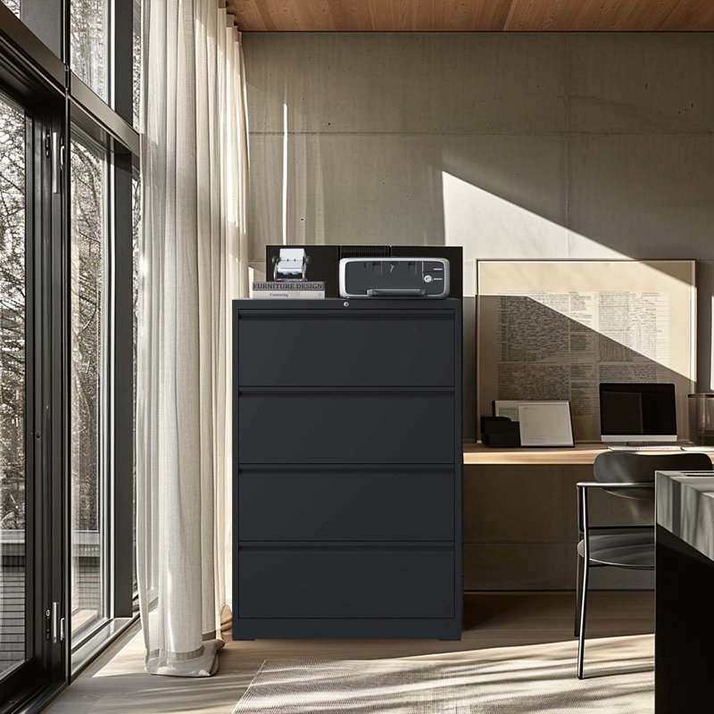 High-Security Black Metal 4 Filing Cabinet For Office, Accommodates Legal/A4/F4 Size, Protects Files File Cabinet, Lockable Design Provides Ample Storage Size Papers