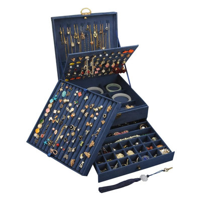 Boîte de rangement pour bijoux à 5 niveaux en velours avec serrure et clé