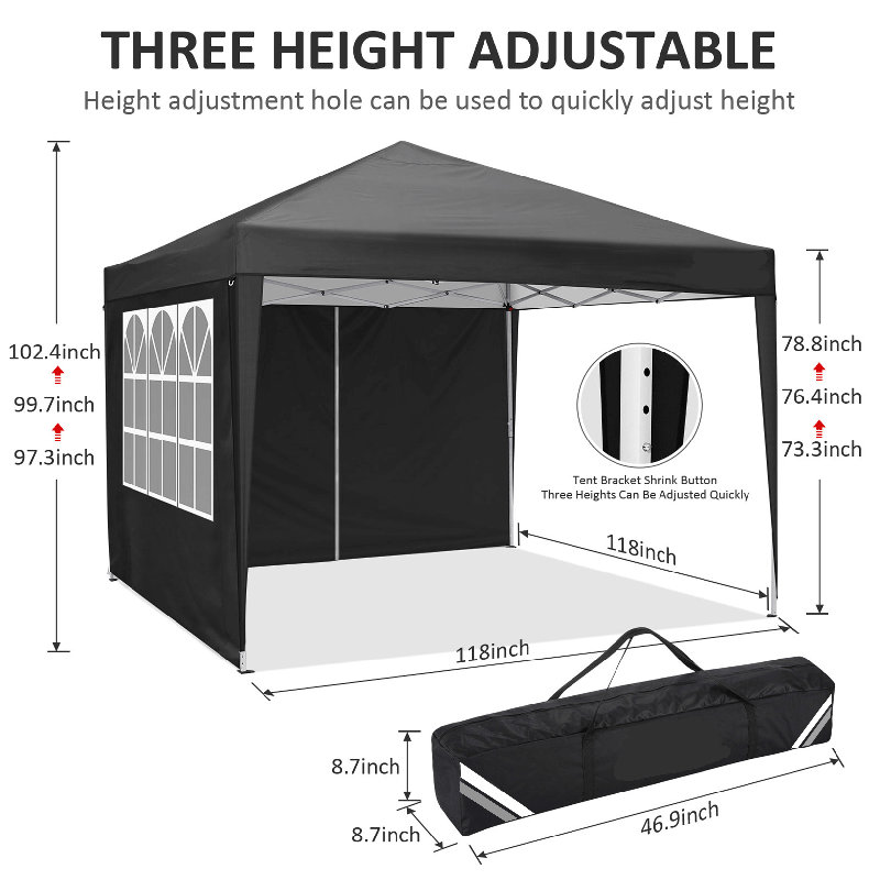Auvent pliable 10 x 10 pi, Noir