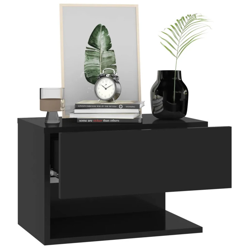 vidaXL Wall-mounted Bedside Cabinet Floating Nightstand Bedroom Storage Unit, Black, Individual