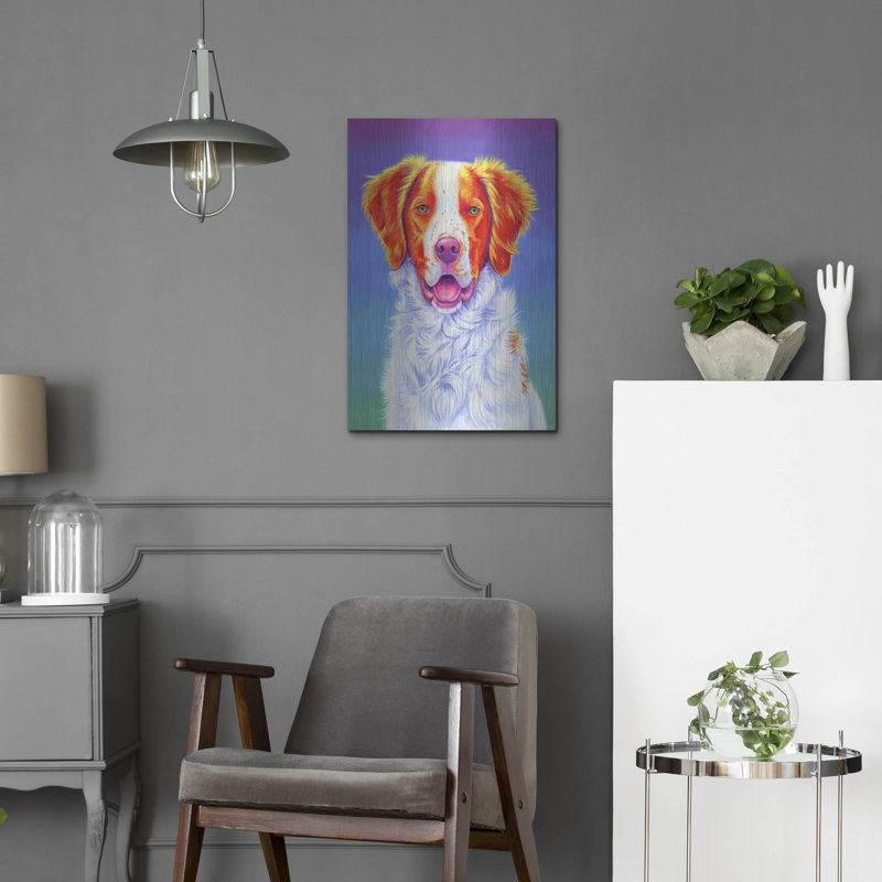 Art mural en métal Winston Porter «Brittany Spaniel» par Rebecca Wang, 16 po x 24 po