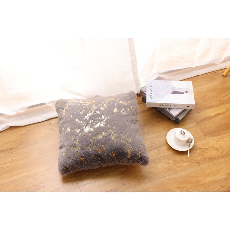 Abstract Faux Fur Throw Pillow, Grey-Gold