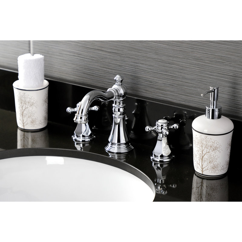 Kingston Brass Metropolitan Two-Handle 3-Hole Deck Mount Widespread Bathroom Faucet with Pop-Up Drain, Polished Chrome
