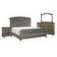 Ensemble de chambre à coucher grand lit 4 pièces Chantel, design traîneau en velours, bois patiné