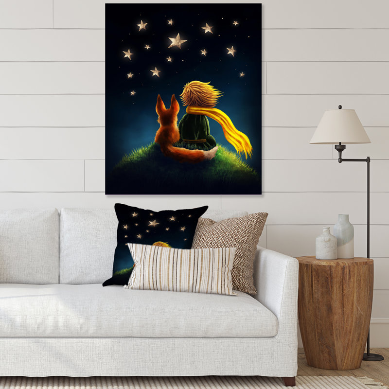 Petit garçon avec renard, Le Petit Prince, impression sur toile, H 40 po x l 30 po x P 1,5 po, Toile tendue