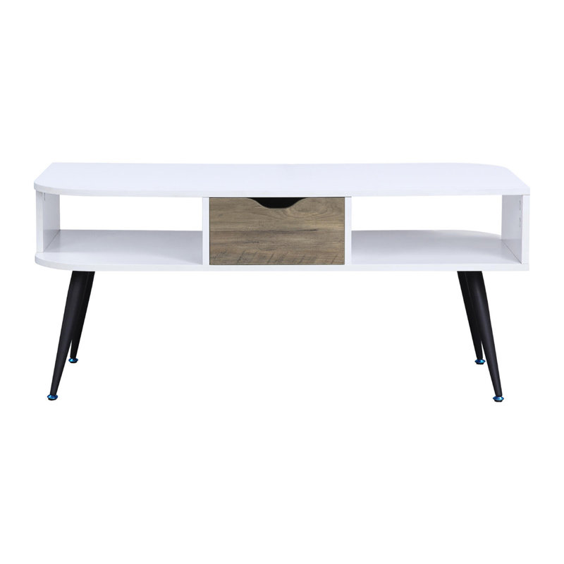 Rectangular Coffee Table with Drawer - White & Black Versatile Style