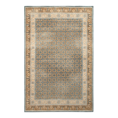 Rug & Kilim’S Distressed Custom Rug In Blue, Beige-Brown Geometric Pattern
