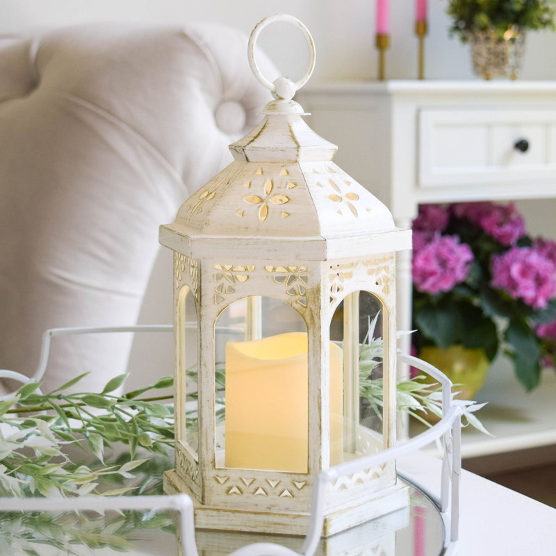 Washed Hexagon LED Lantern (Set of 2), Blanc