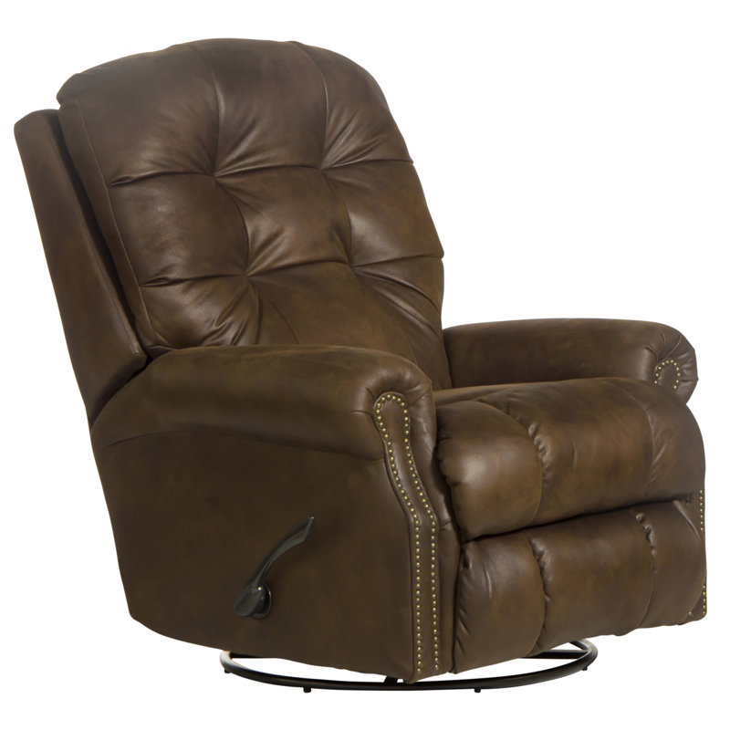 Jasyiah Upholstered Swivel Glider Recliner, Brown 100% Polyester