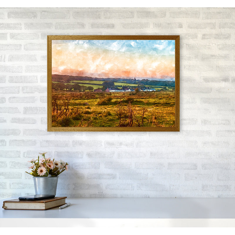 Looking Over Dartmoor Landscape - Print, Brown Framed, 46cm H x 63cm W x 3cm D