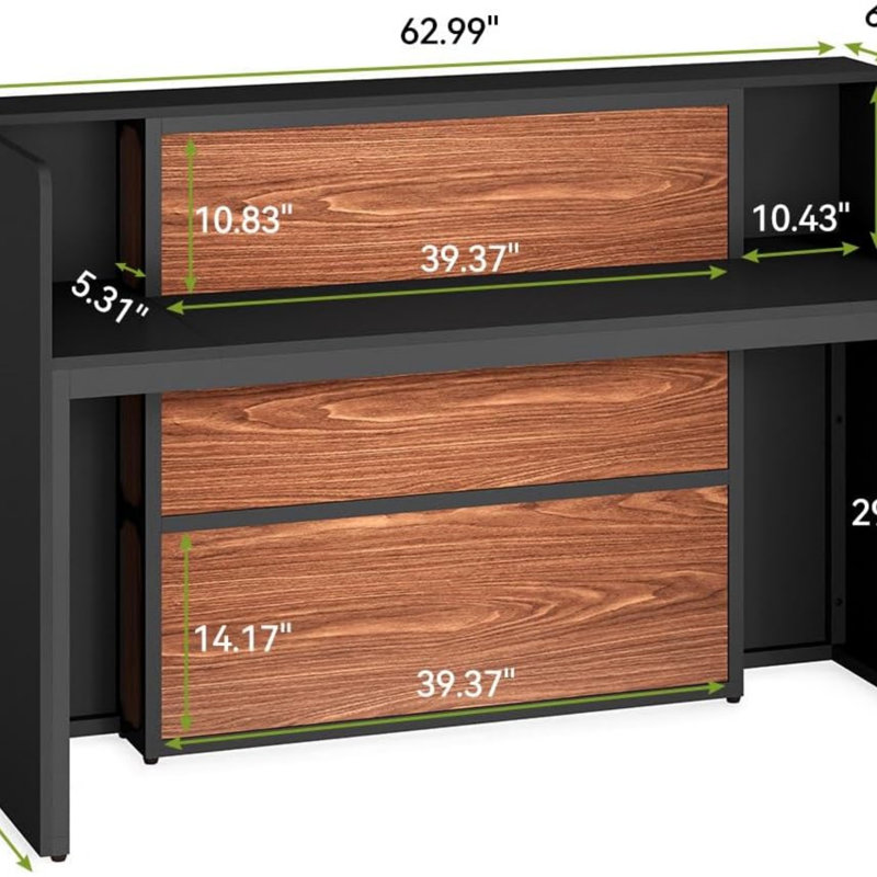Bureau de réception moderne de 63 pouces avec lumières DEL et rangement, idéal pour le hall d'entrée, le salon, la vente au détail et la clinique