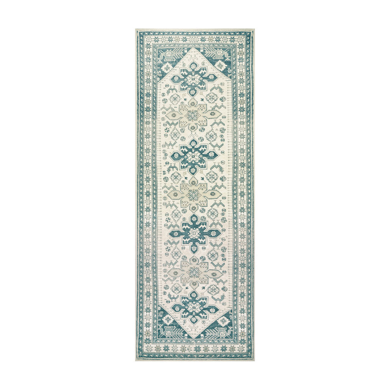Tapis Saraz Teal avec envers antidérapant, Tapis de couloir 2 pi 5 po x 7 pi