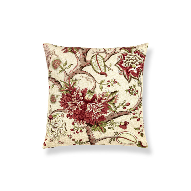 Coussin en coton Pondichéry, Dinde rouge sur crème