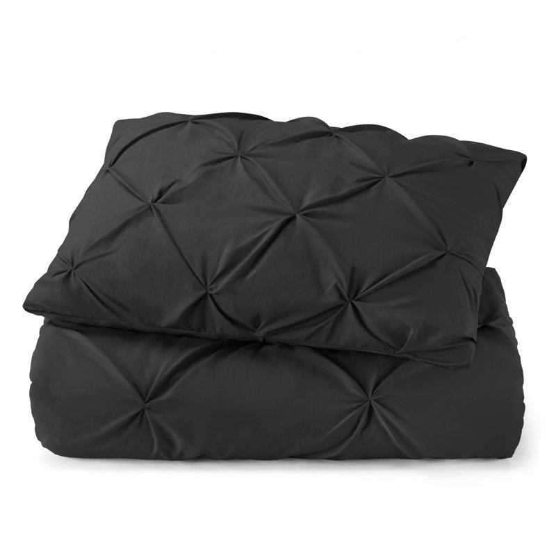 Ensemble de housse de couette plissÃ©e en tissu doublement brossÃ©, Noir, Housse de couette pour lit simple + 1 taie d'oreil