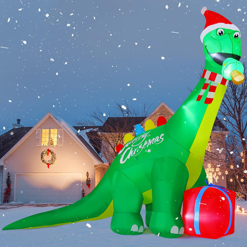 Christmas Inflatables 11.8 FT Christmas Dinosaur Inflatable Eating Xmas Tree with Built-in LEDs