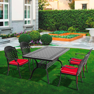 4 chaises de patio en aluminium coulé noir avec des meubles et des coussins - empilables et noirs