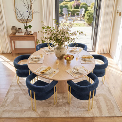 Ensemble de table de salle à manger pour 6 personnes avec table ronde unie et 6 fauteuils rembourrés en chenille
