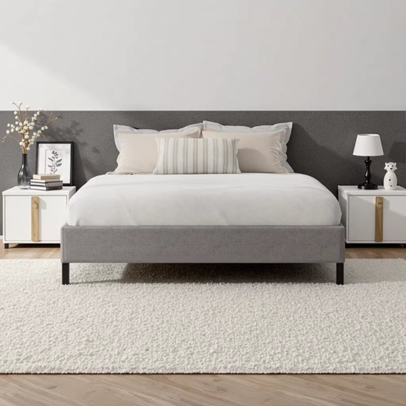 Black and Gray Upholstered King Bed Frame - No Box Spring Needed, Tool-Free Assembly, 1000 lbs Support, King