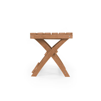 Seaview Fully Assembled All-Weather Recycled HDPE Outdoor Folding Side Table, Teak Brown