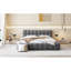 Grand lit plateforme tapissier avec tissu épais, lit au sol avec structure solide, gris