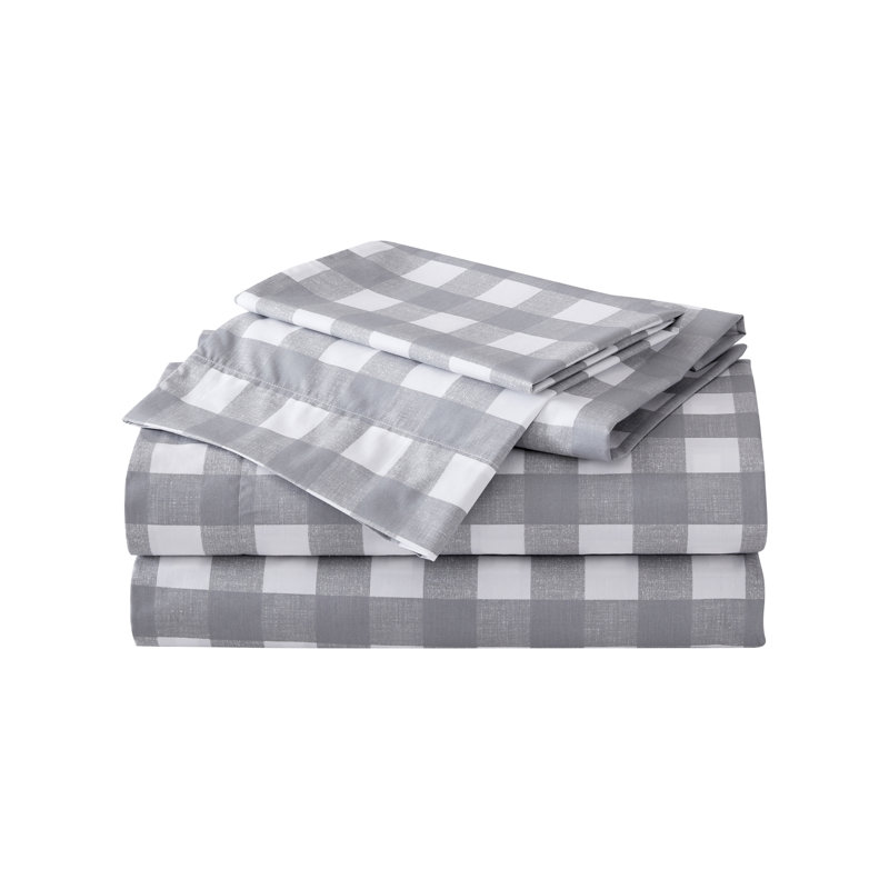 Shasta Lake Cotton Percale Standard Sheet Set, Queen Sheet Set with 2 Pillowcases, Lakehouse Plaid