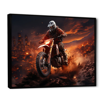 Orange And Black Dirt Bike Rider I - Motorcycle Wall Art