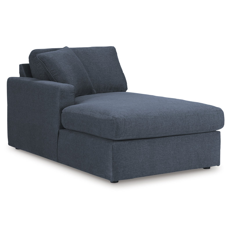 Canapé modulaire 5 pièces avec méridienne Depew, Polyester bleu, Orienté à gauche (vu de face)