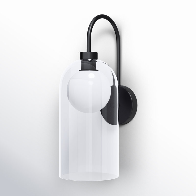 Rihanna 7 In. 1 Light Black Sconce With Clear And Flat Opal Glass Shade