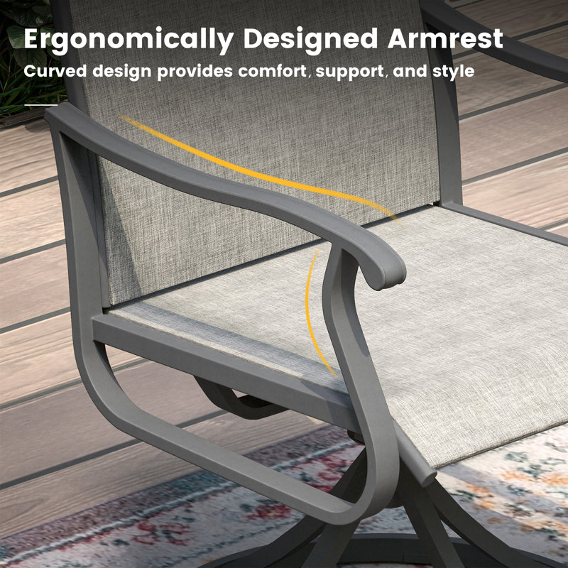 8-Person Patio Dining Set with 60" Round Patio Dining Table and 8 PVC-coated polyester Swivel Chairs, Gray/Gray