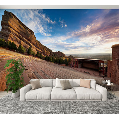 Papier peint adhésif peler et coller Red Rocks Sunrise Denver, papier peint amovible en PVC H 100 po x l 144 po pour chambre à coucher, salon, bureau à domicile