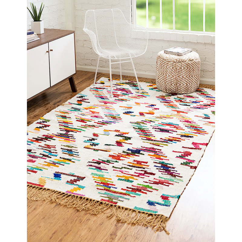 Tapis abstrait en coton fait à la main, Rectangle 2 pi x 3 pi