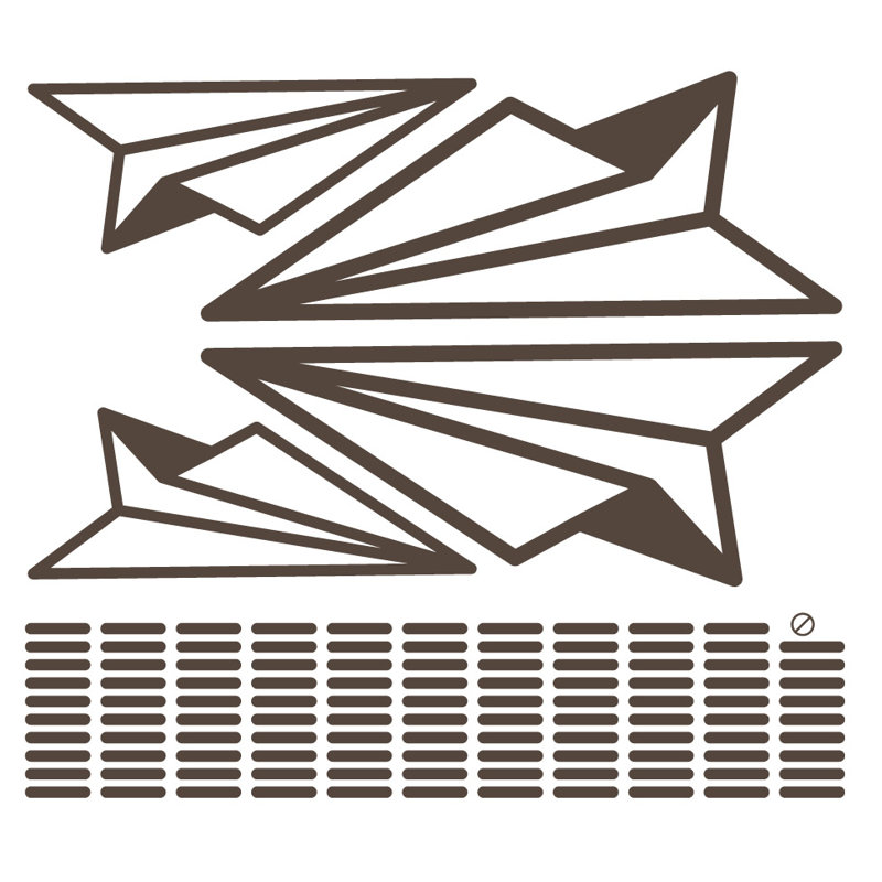 Adhésif décoratif papier avion, H 30 po x l 33 po x P 0,01 po, Brun