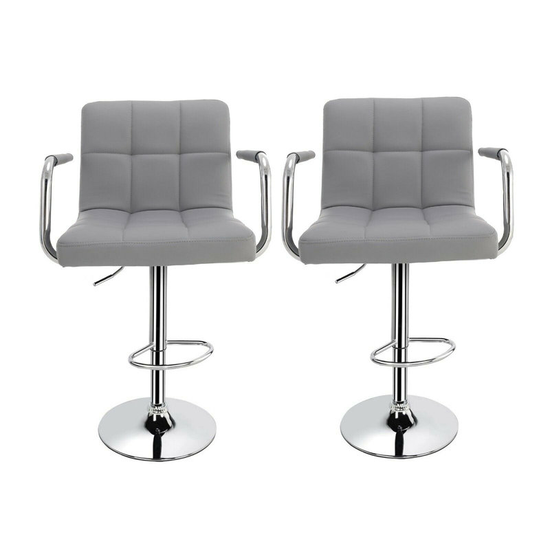 Swivel Upholstered Adjustable Height Counter Stool with Metal Frame, Grey