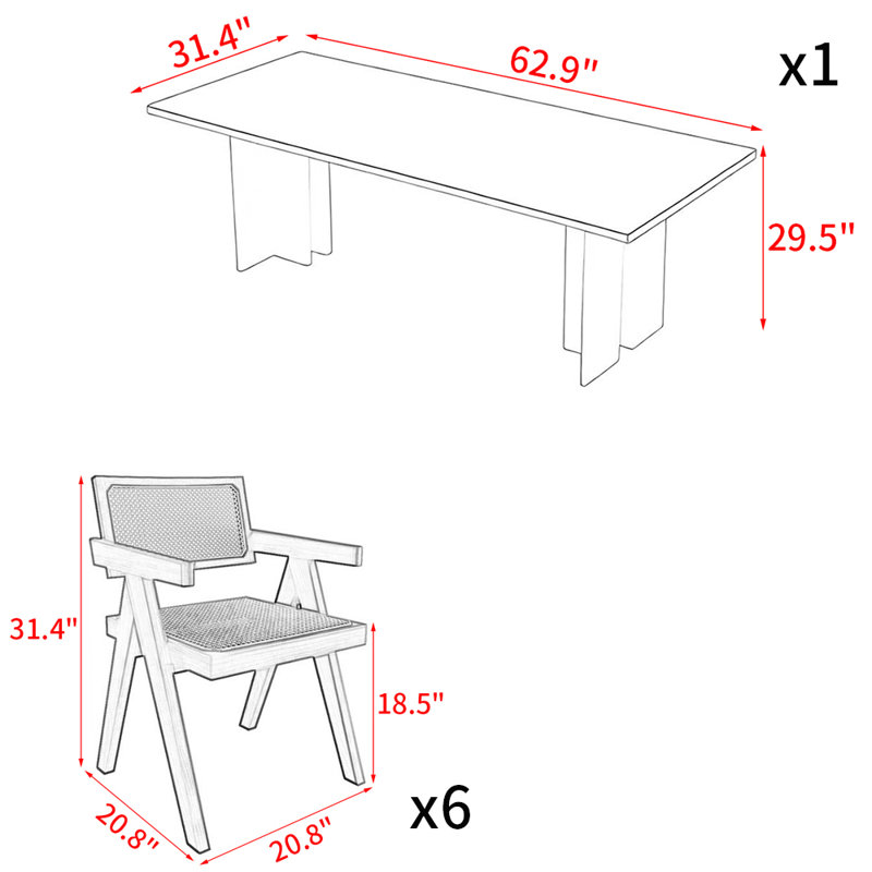 Japanese solid wood rectangular dining table set