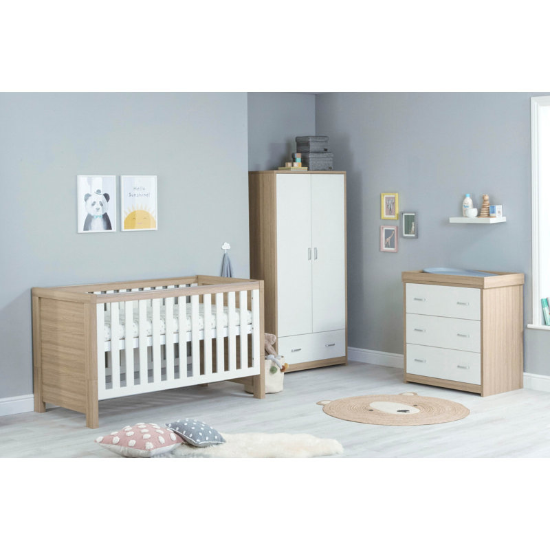 Luno Cot Bed 3-Piece Nursery Furniture Set, Oak White